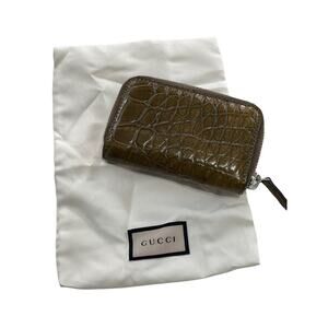 Gucci Leather Compact Zip Card Case Wallet Brown‎ Croc New Retails: $1725